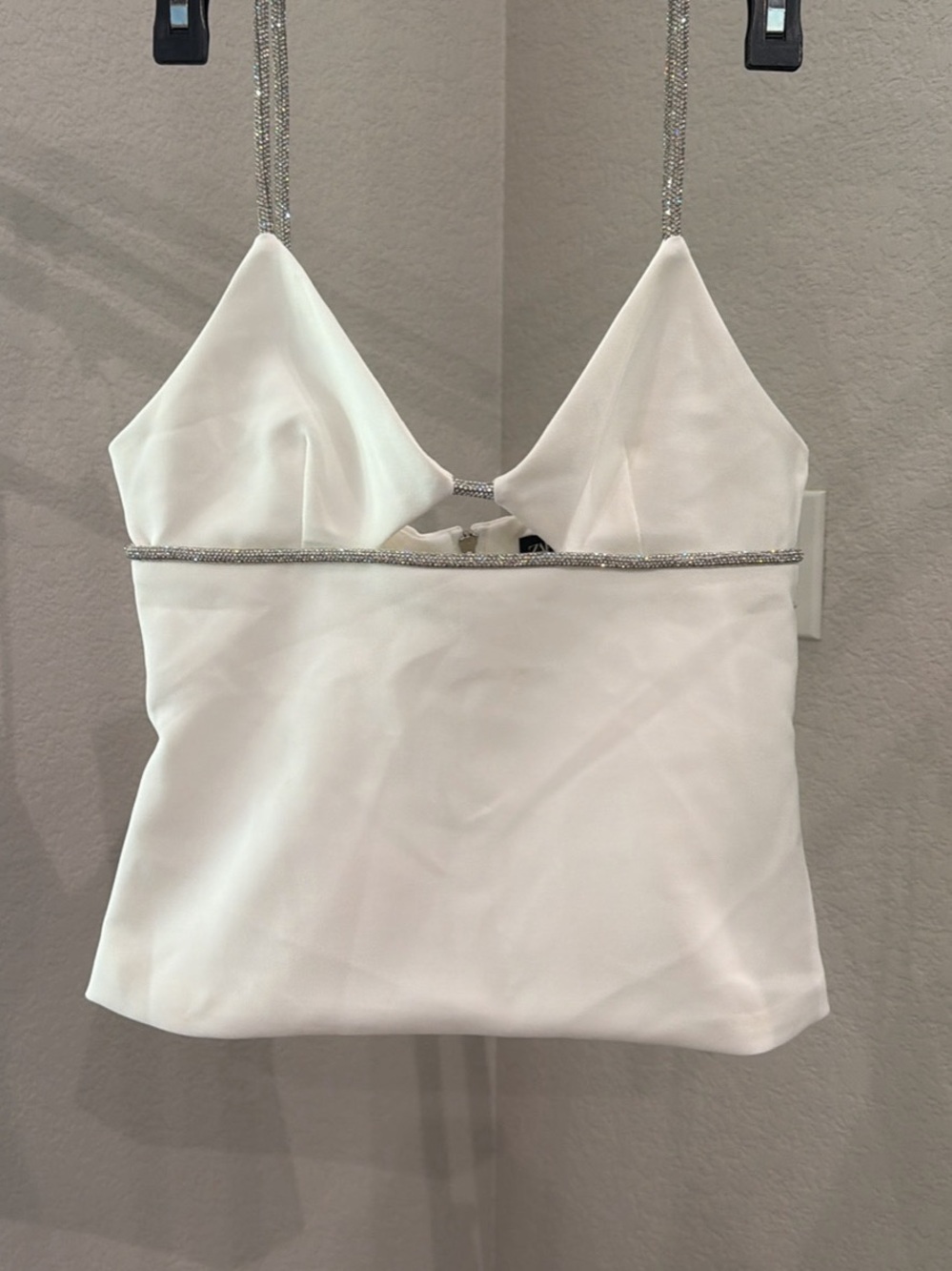 Zara White Satin Cami with Rhinestone Trim